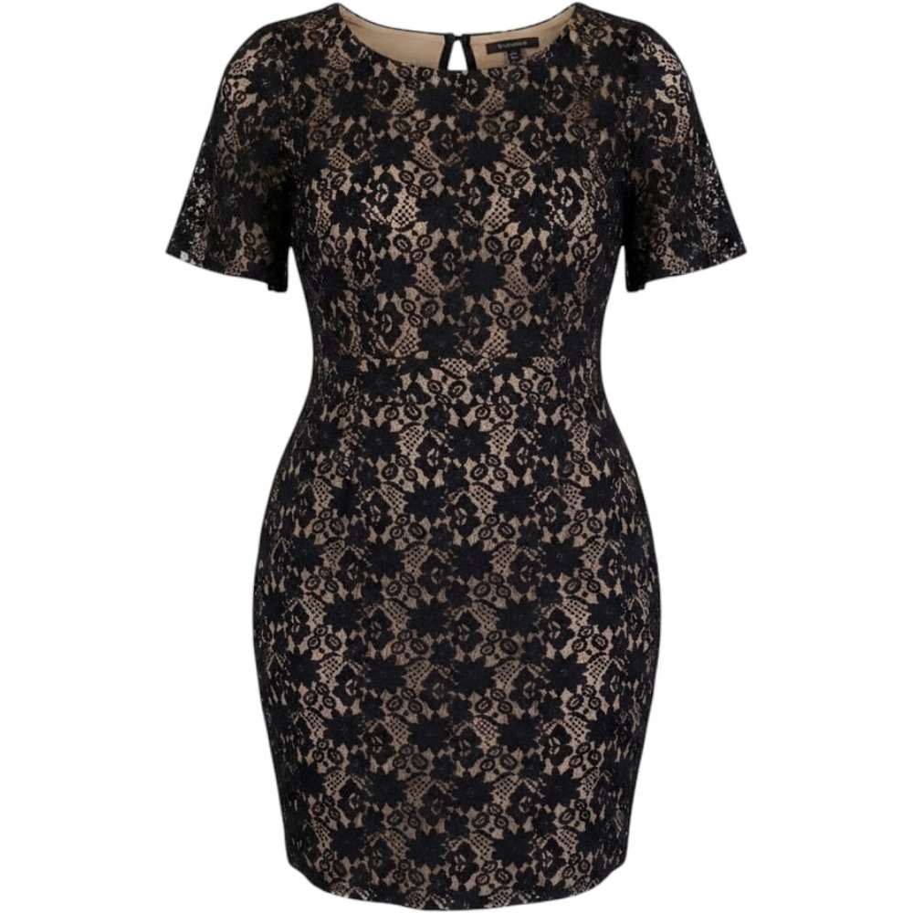 Allen B by Allen Swartz Short Sleeve Lace Over Slip Dress in Black Size 16
